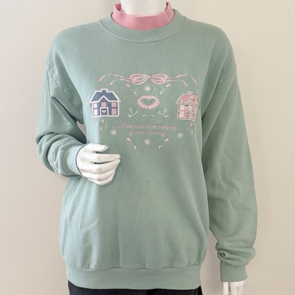 Pleasant Shade Tops - Vintage 80s Pleasant Shade Friends are Never Far Away Embroidered Sweatshirt